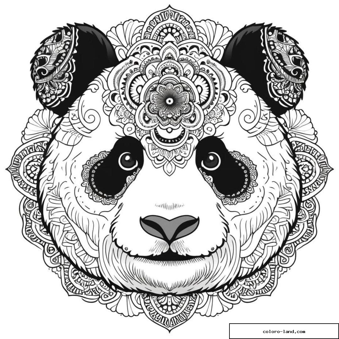 Dessin à colorier mandala adulte panda