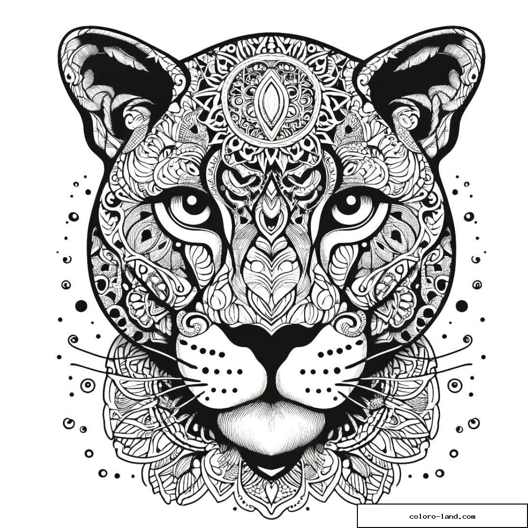 Dessin à colorier mandala adulte panthère