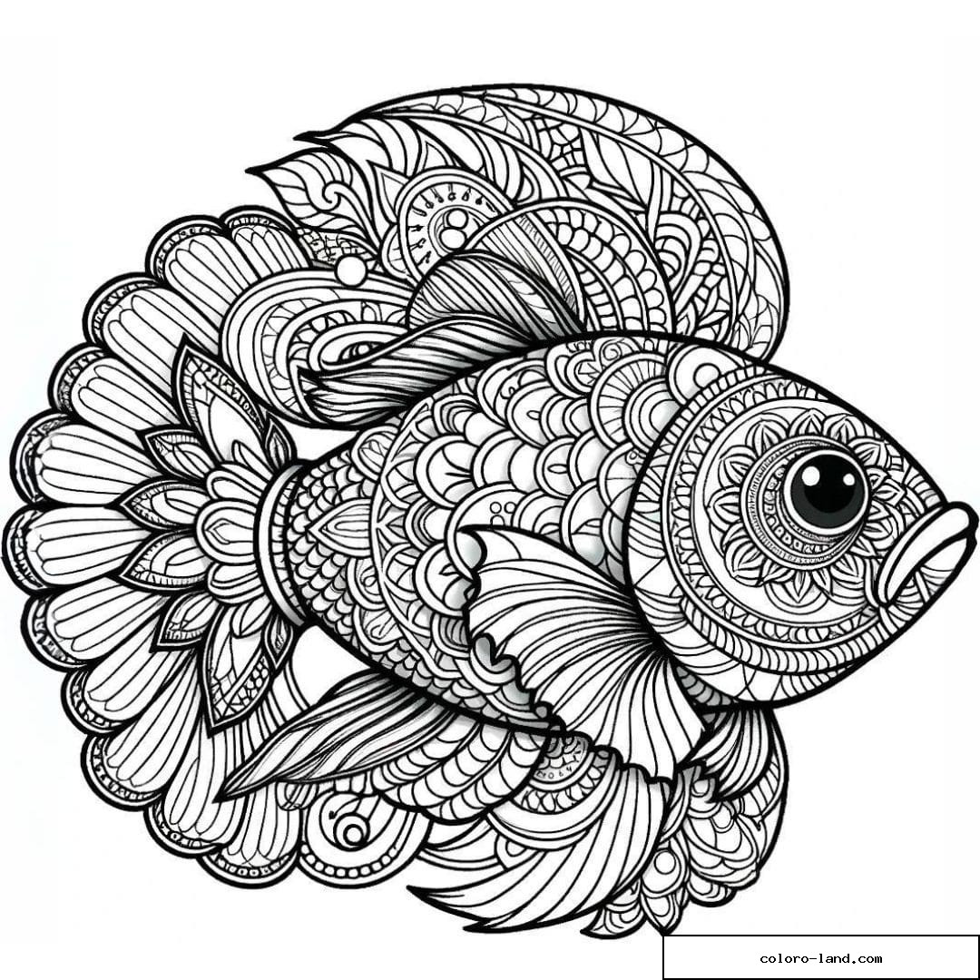 Dessin à colorier mandala adulte poisson