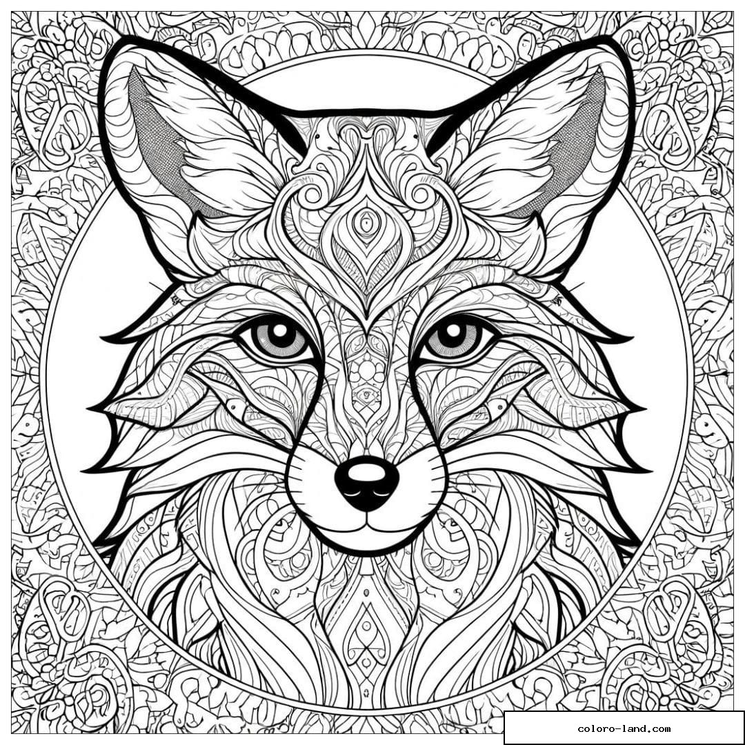 Dessin à colorier mandala adulte renard