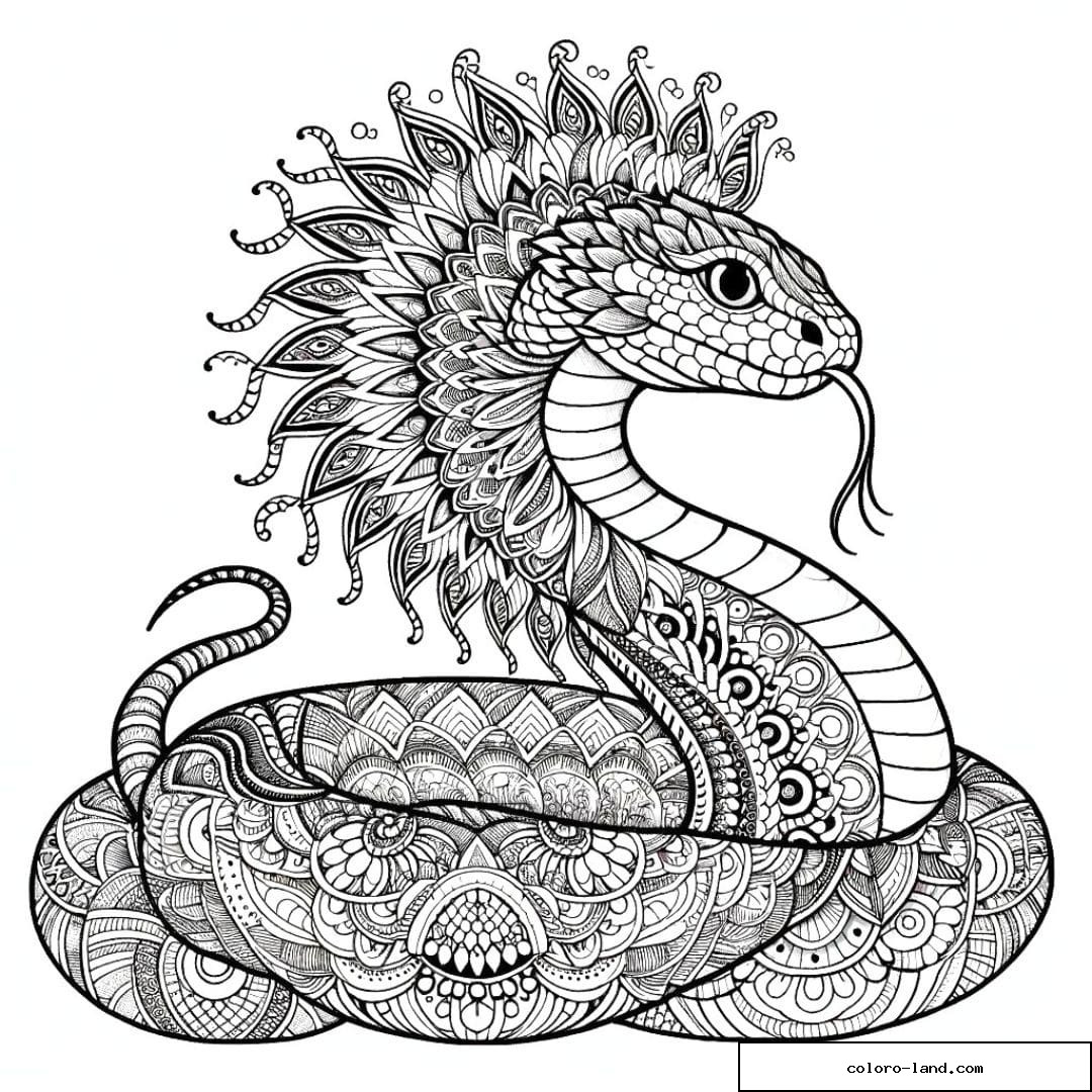Dessin à colorier mandala adulte serpent