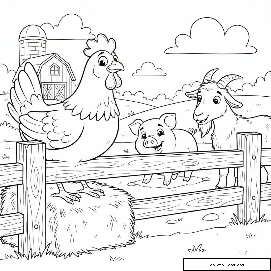 Animaux de ferme à colorier : poule