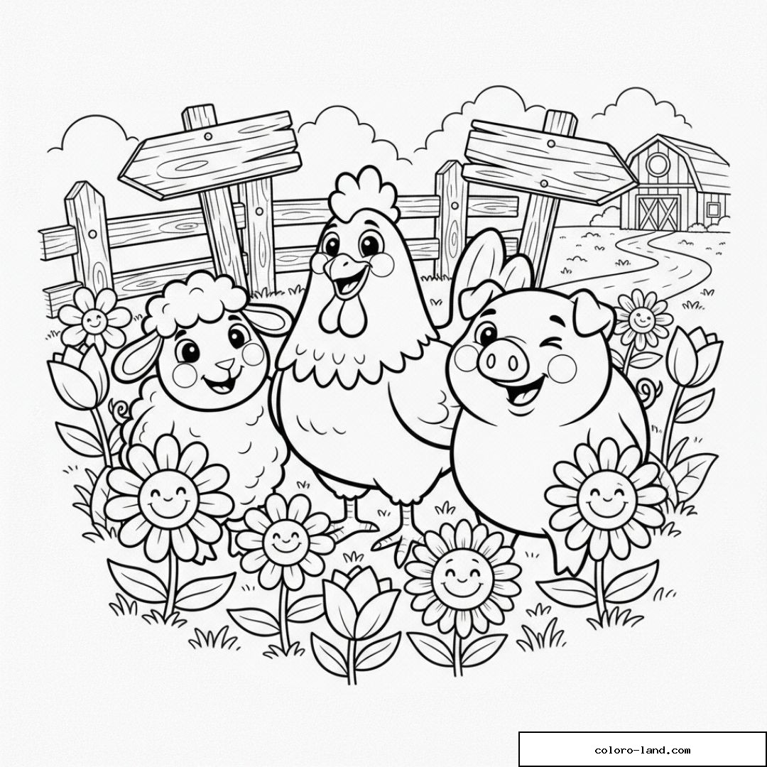 Animaux de ferme cartoon avec mouton
