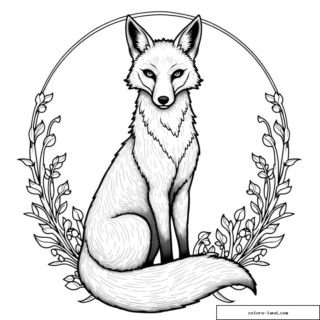 Illustration d'une renarde assise avec des feuilles autour d'elle