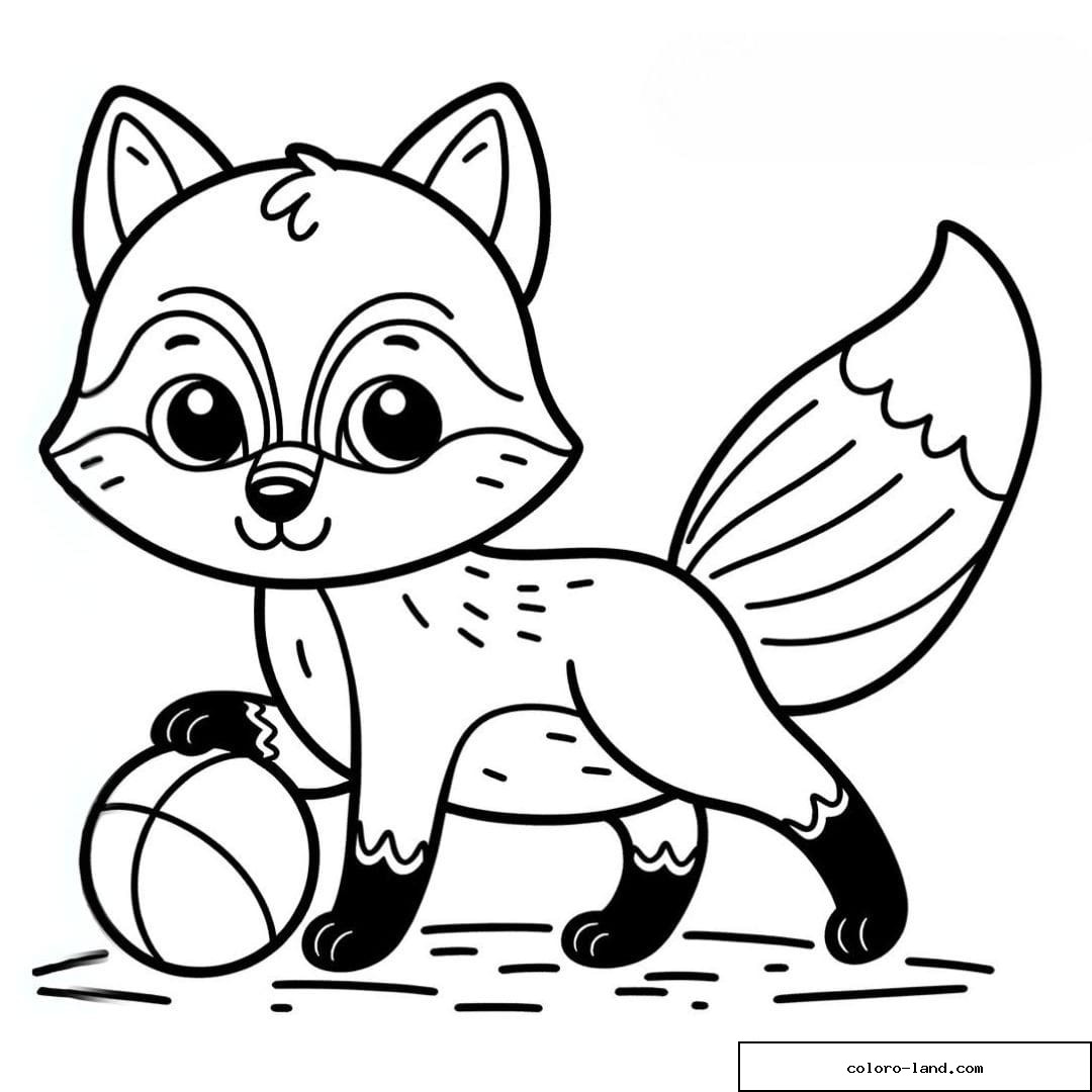 Renard jouant avec un ballon, dessin simple à colorier