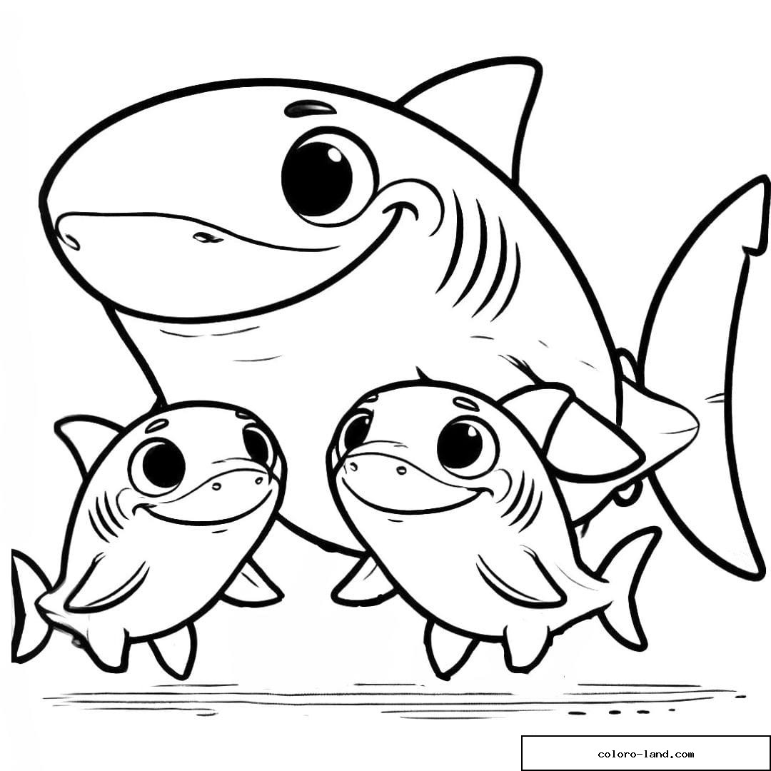 Trois requins de tailles différentes nageant vers la surface
