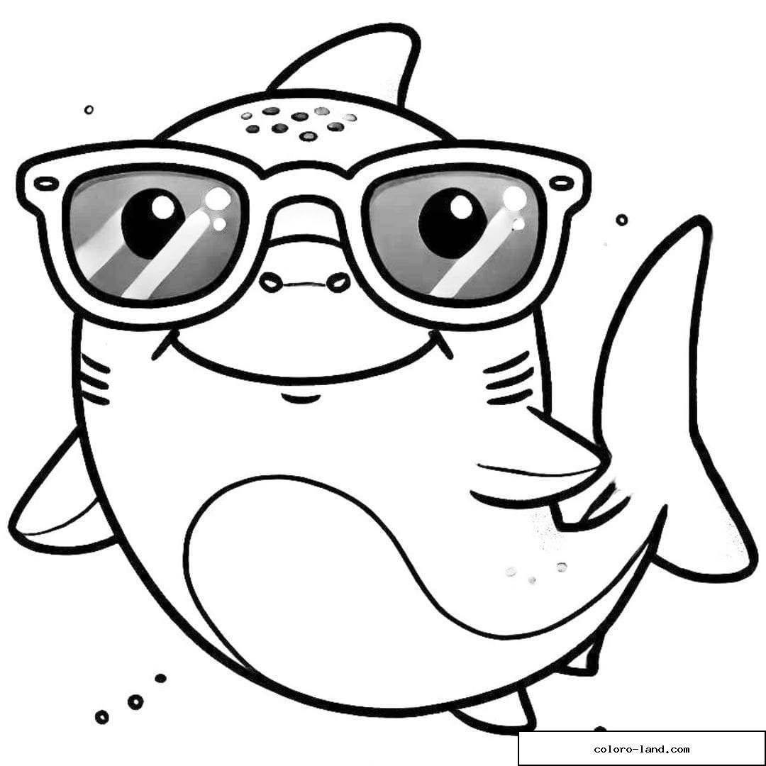 Requin souriant portant de grandes lunettes de soleil réfléchissantes