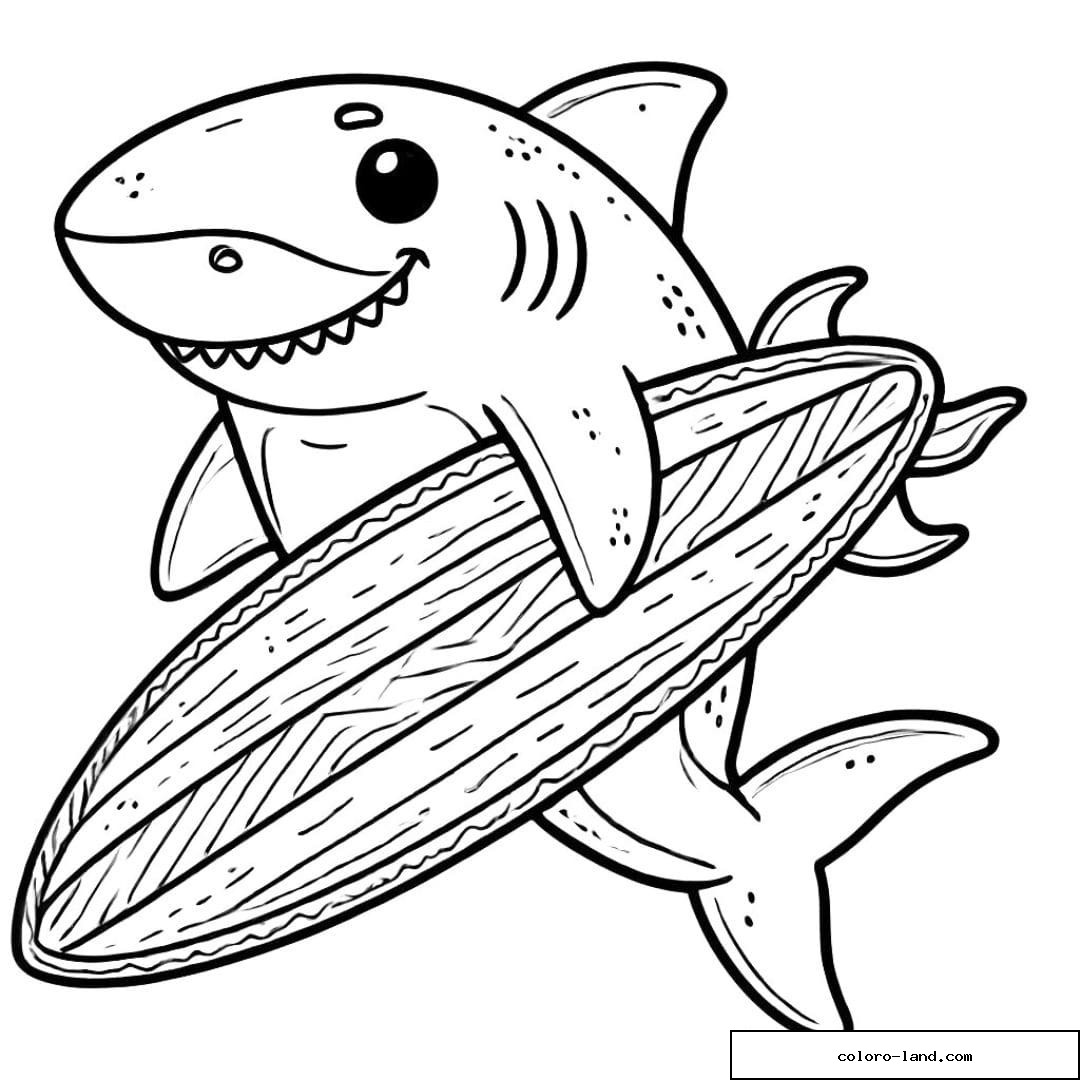 Requin chevauchant une planche de surf rayée