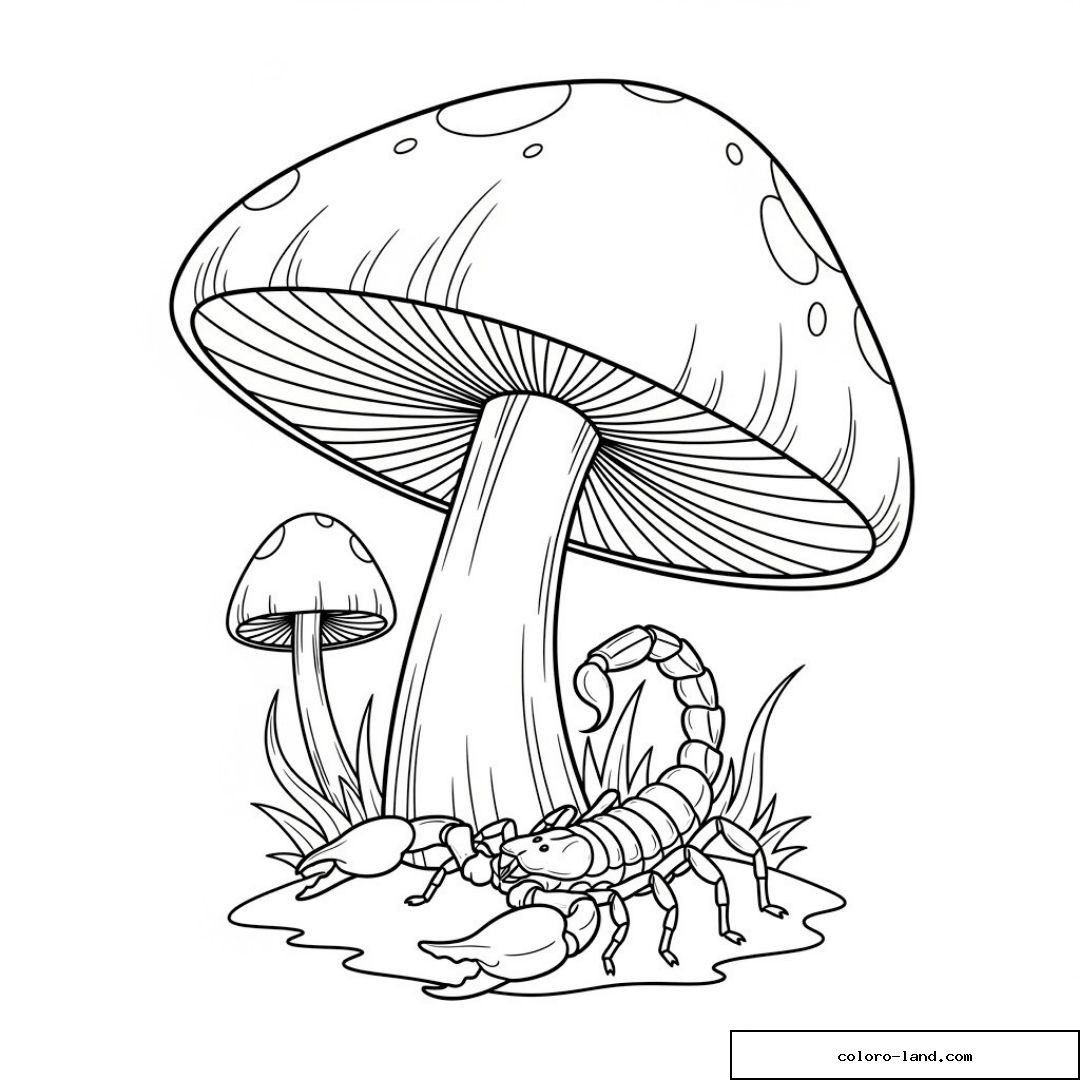 Dessin de scorpion et champignon à colorier