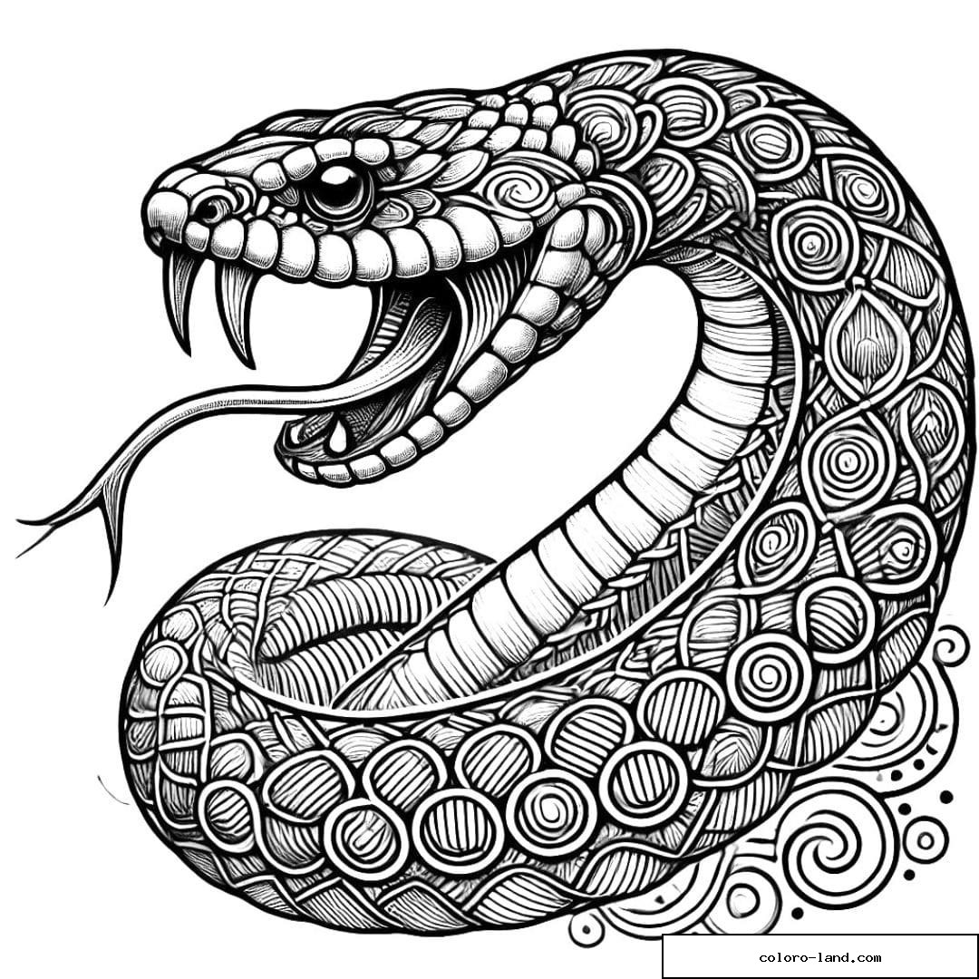 Serpent entièrement couvert de motifs zentangle riches et détaillés