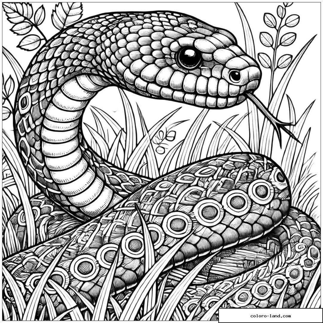 Long serpent zentangle serpentant entre des fleurs mandala