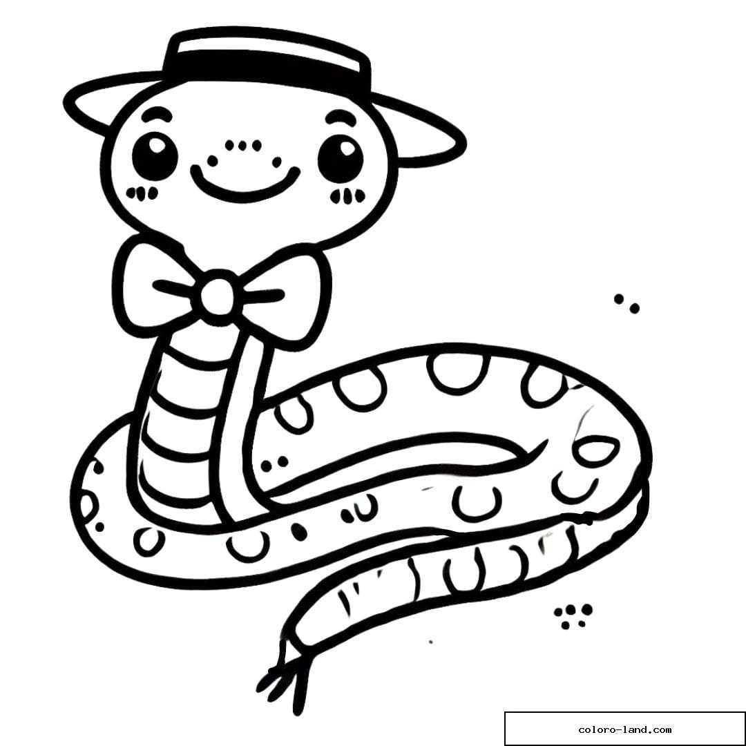 Serpent souriant portant un chapeau et un nœud papillon