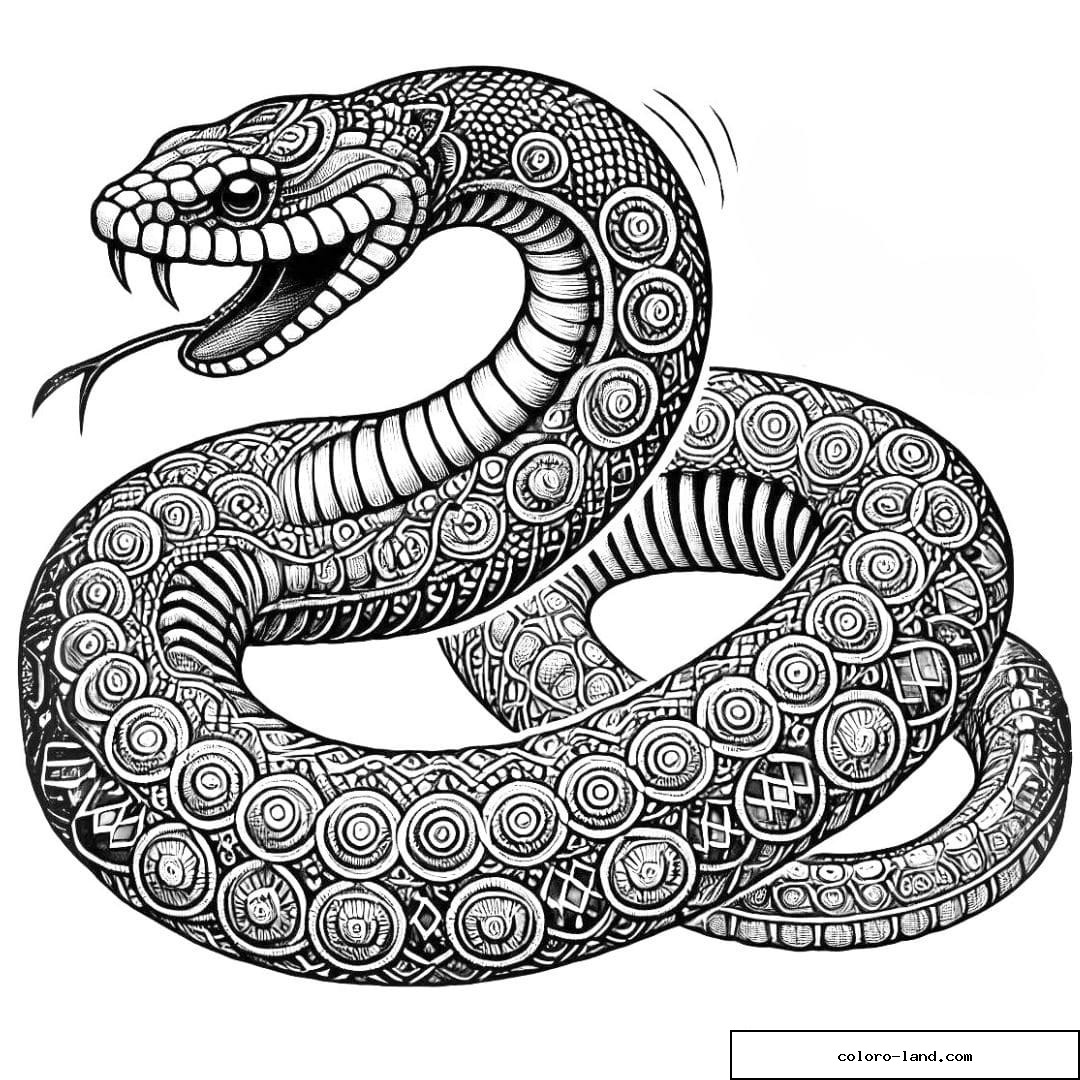 Zentangle-Viper in Angriffsposition mit sichtbaren Giftzähnen