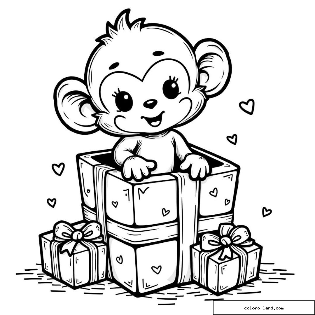 Dessin de singe mignon dans un paquet cadeau