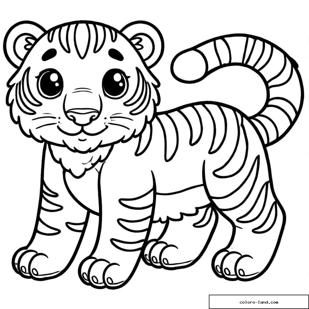 Dessin à colorier simple de tigre pour maternelle avec des lignes claires et audacieuses