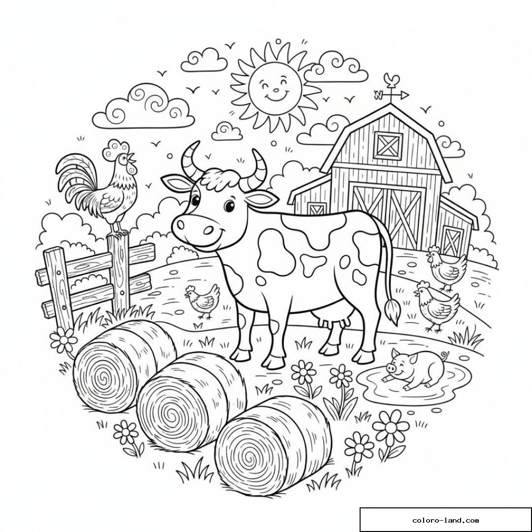 Dessin de ferme avec vache