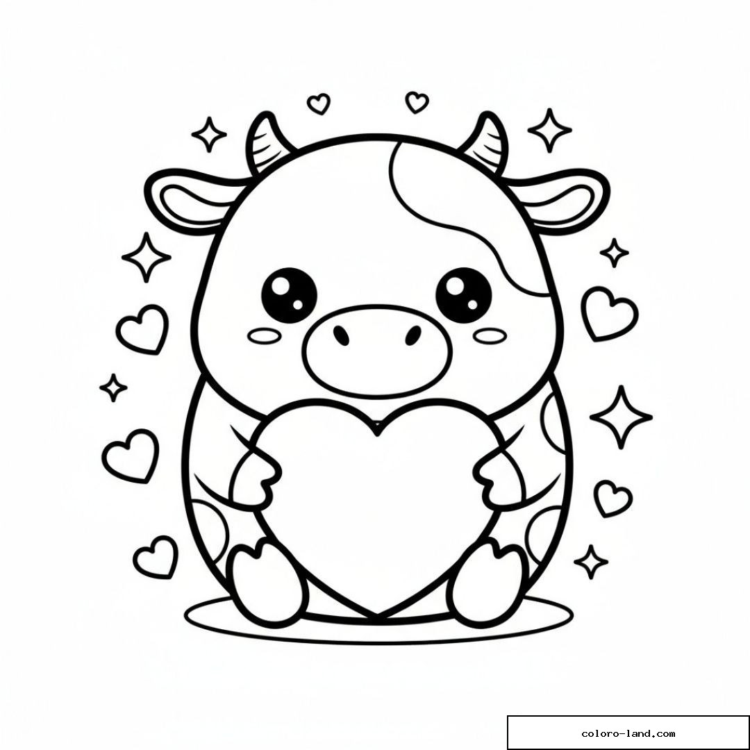 Image d'une vache kawaii avec cœur