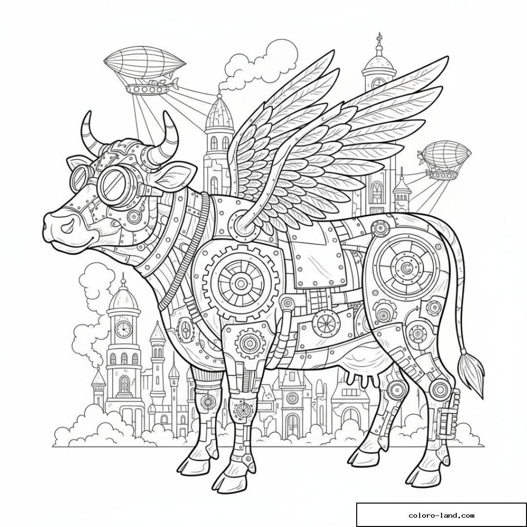 Vache steampunk avec ailes
