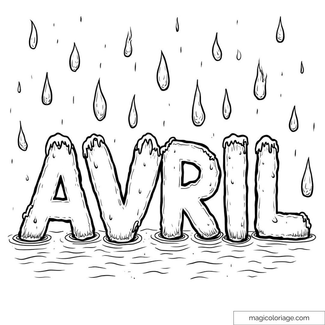Coloriage "Avril" avec pluie