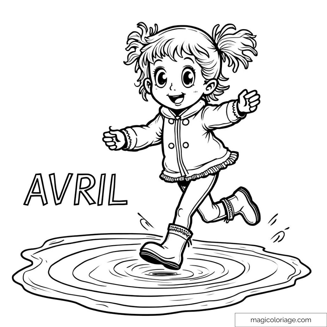 Image d'une fille jouant dans une flaque en avril