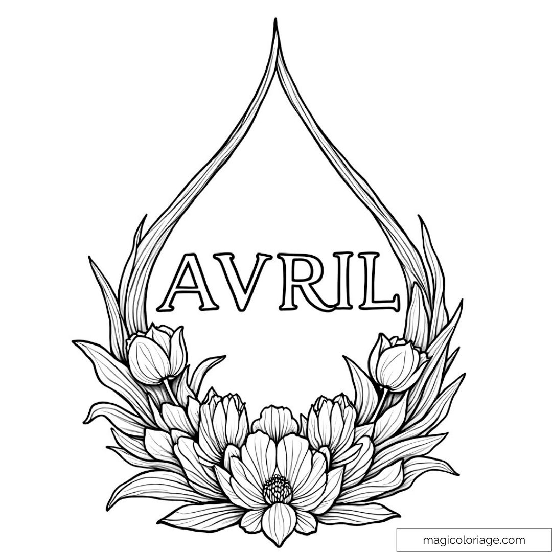 Dessin de fleurs avec texte "Avril"