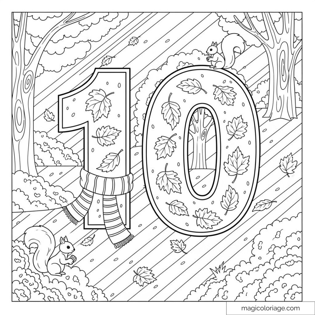 Dessin de chiffre 10 avec feuilles