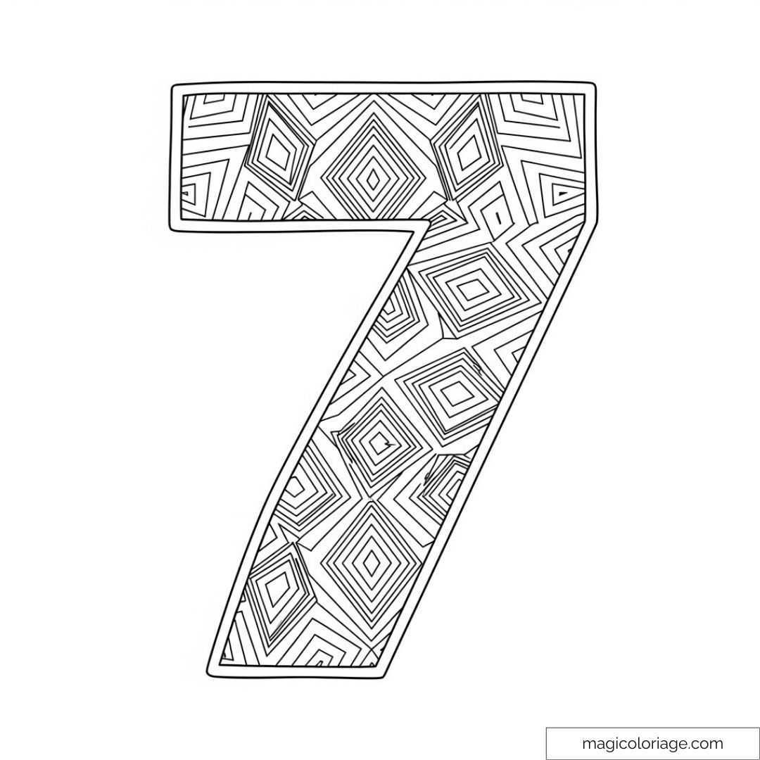 Chiffre 7 avec motifs géométriques à colorier