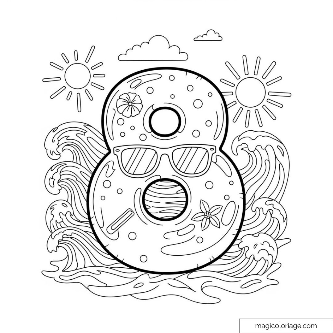 Donut portant des lunettes de soleil devant la mer et deux soleils