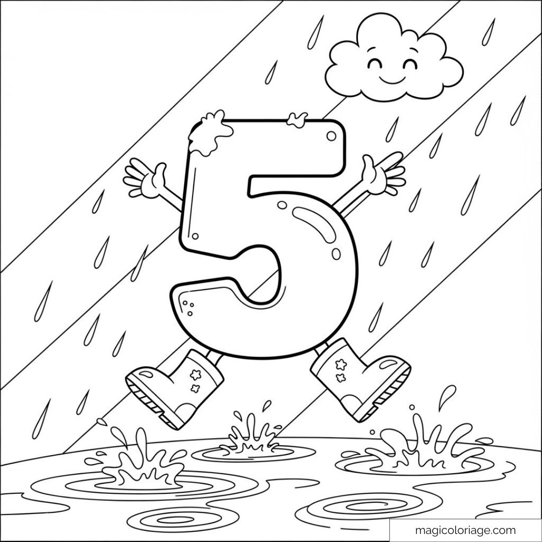 Illustration d’un chiffre 5 souriant avec des bottes