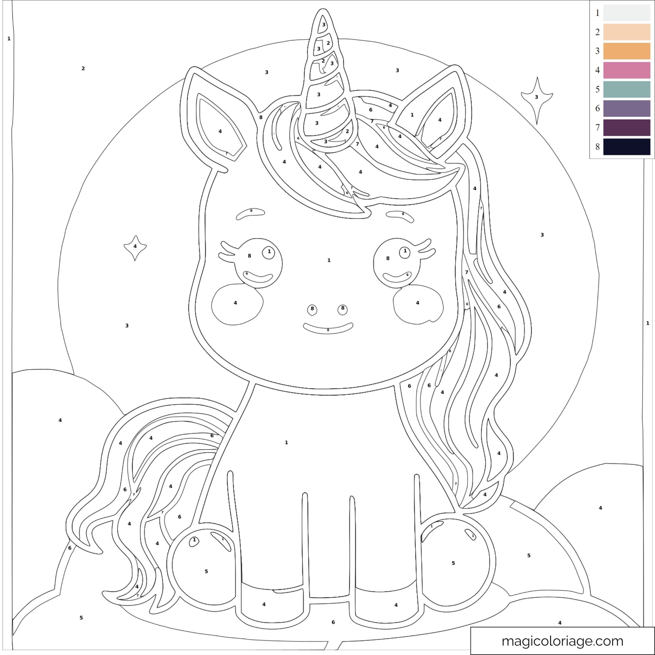 Coloriage licorne avec numéros
