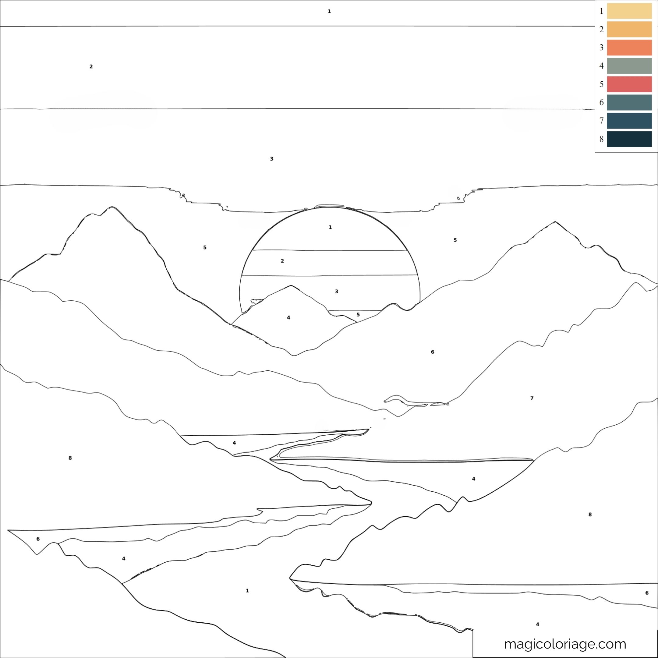 Coloriage paysage montagne