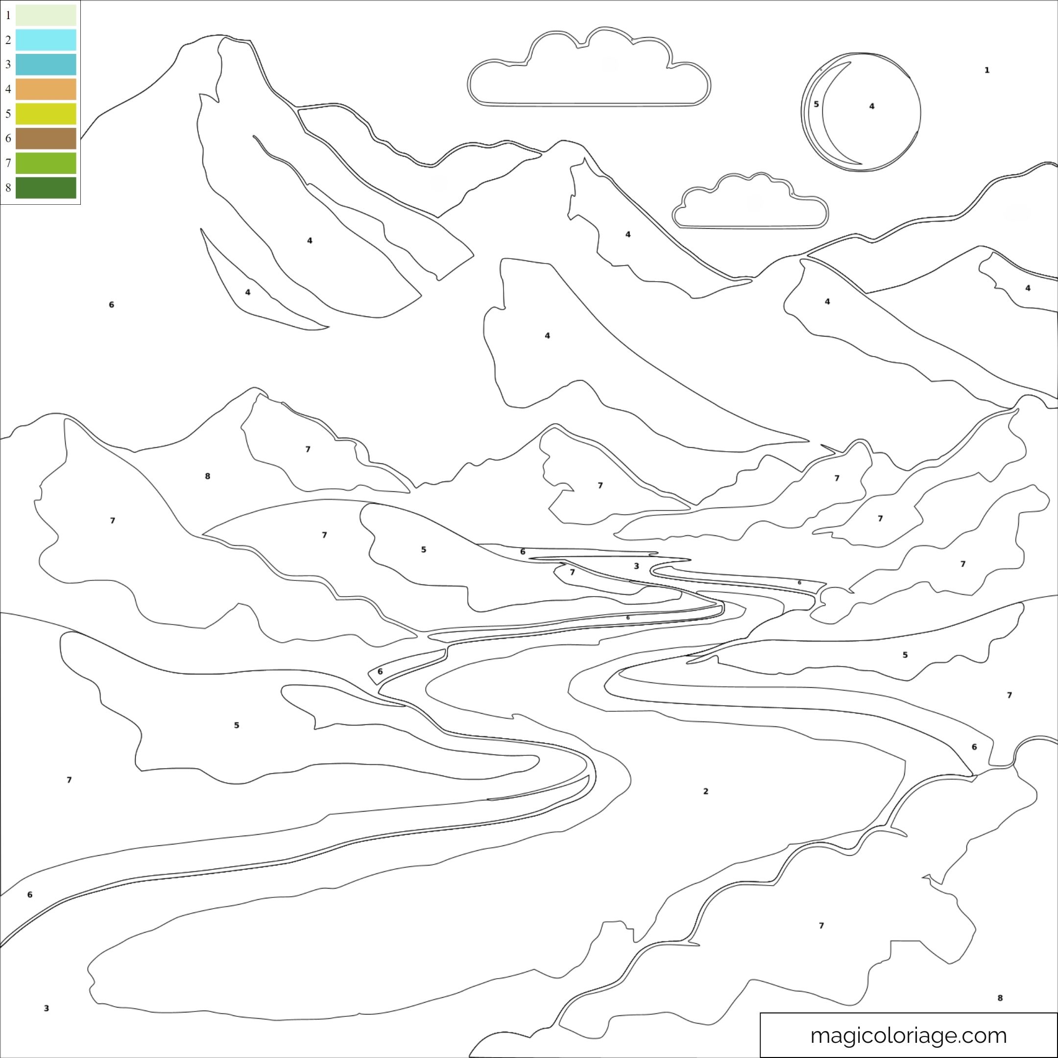 Coloriage paysage montagne