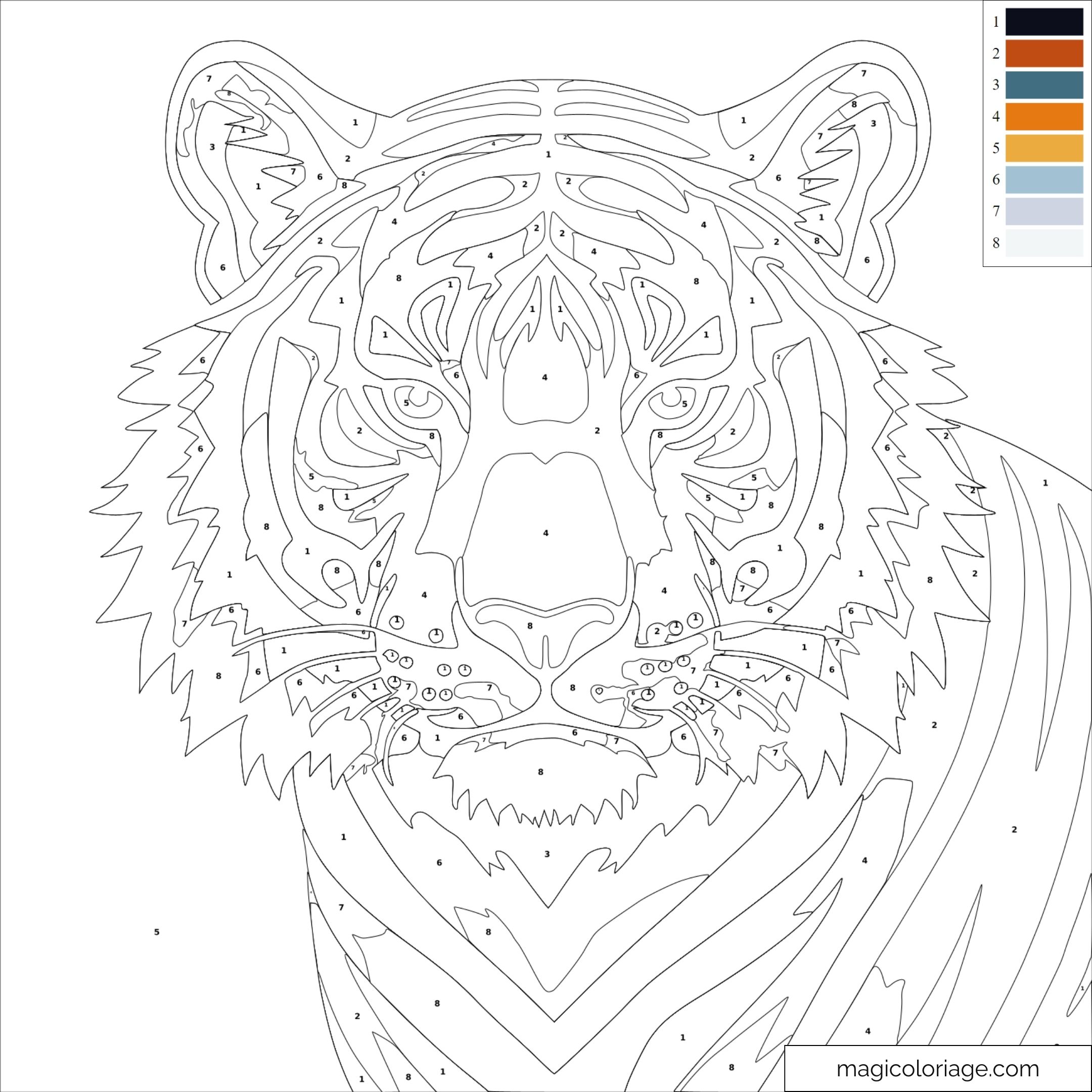 Coloriage tigre numéros