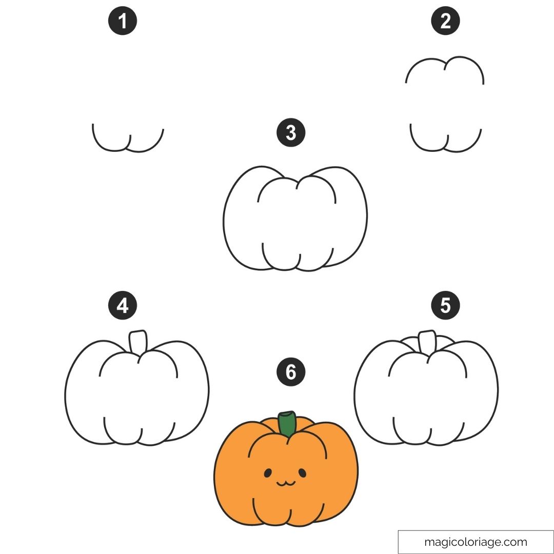 Citrouille kawaii dessinée pas à pas pour débutants