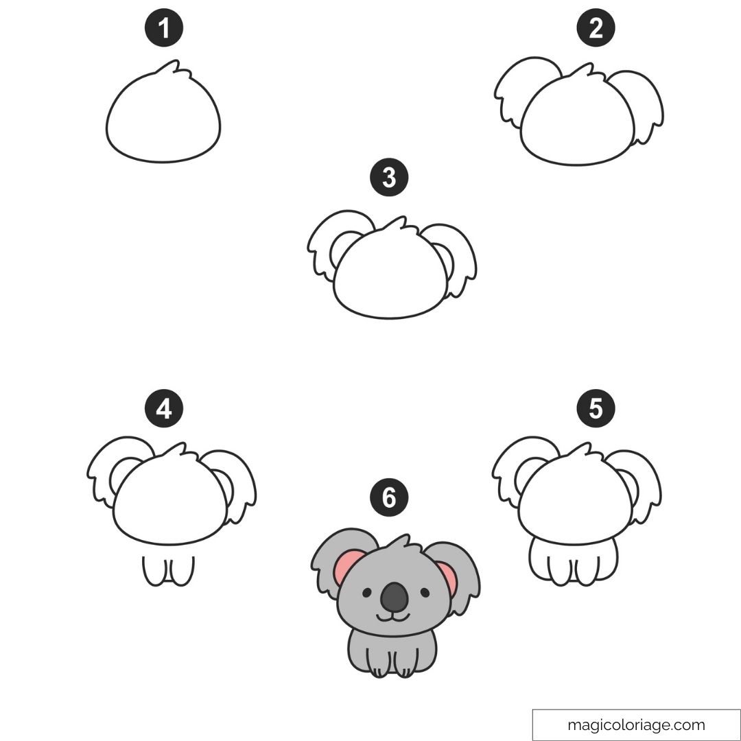 Dessin facile d'un koala mignon pour débutants