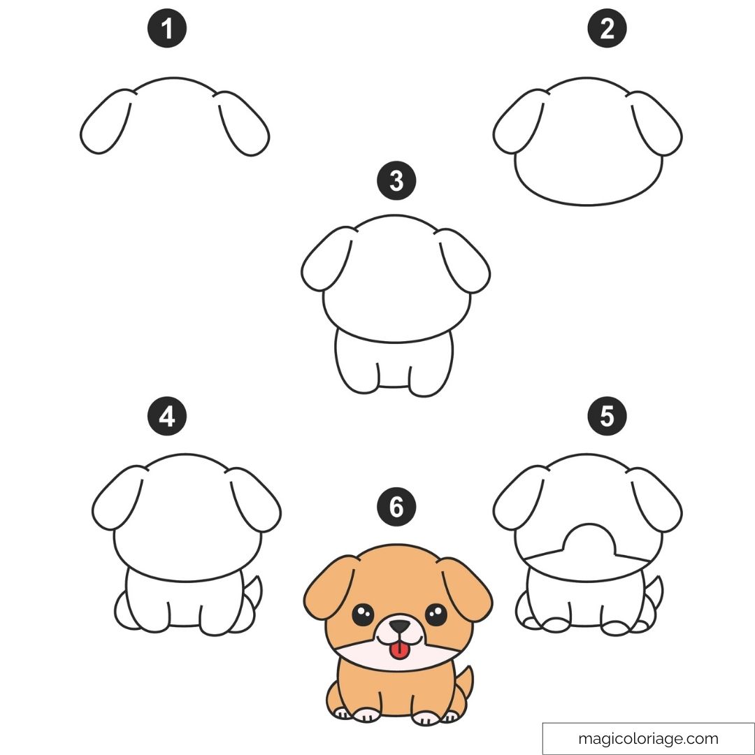 Guide de dessin pour créer un chiot mignon étape par étape