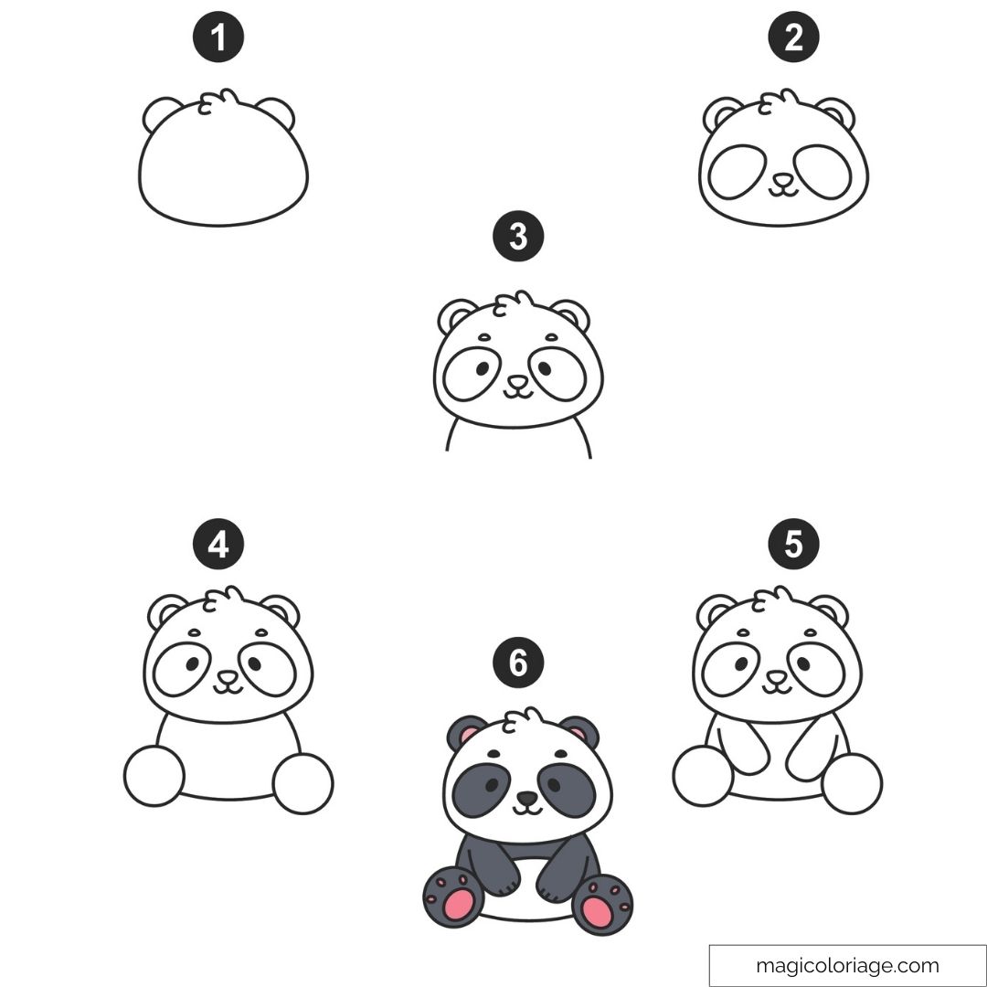 Tutoriel dessin de panda en 6 étapes simples pour enfants