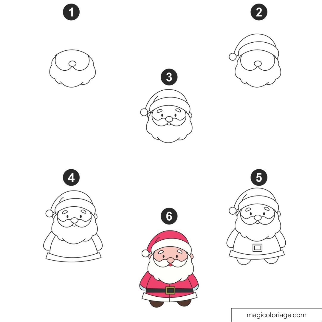 Dessin étape par étape de Père Noël adorable