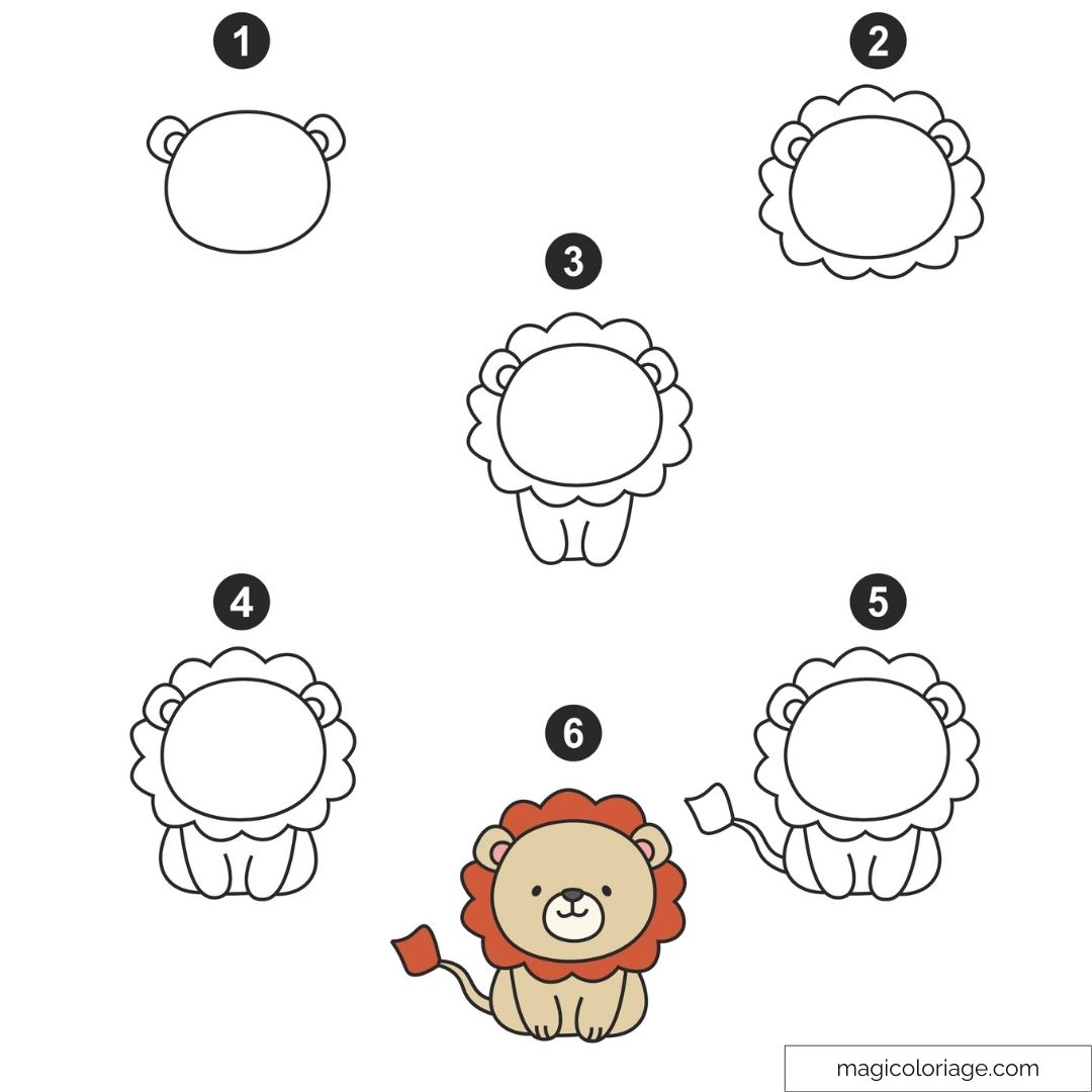 Tutoriel dessin lion étape par étape pour enfants