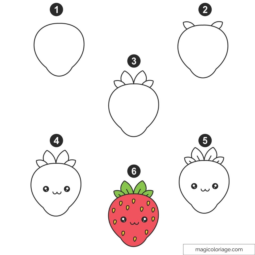 Fraise kawaii avec yeux et bouche souriante