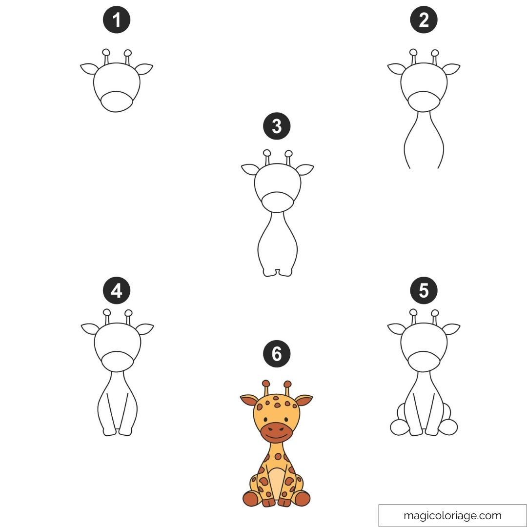 Dessin girafe étape par étape