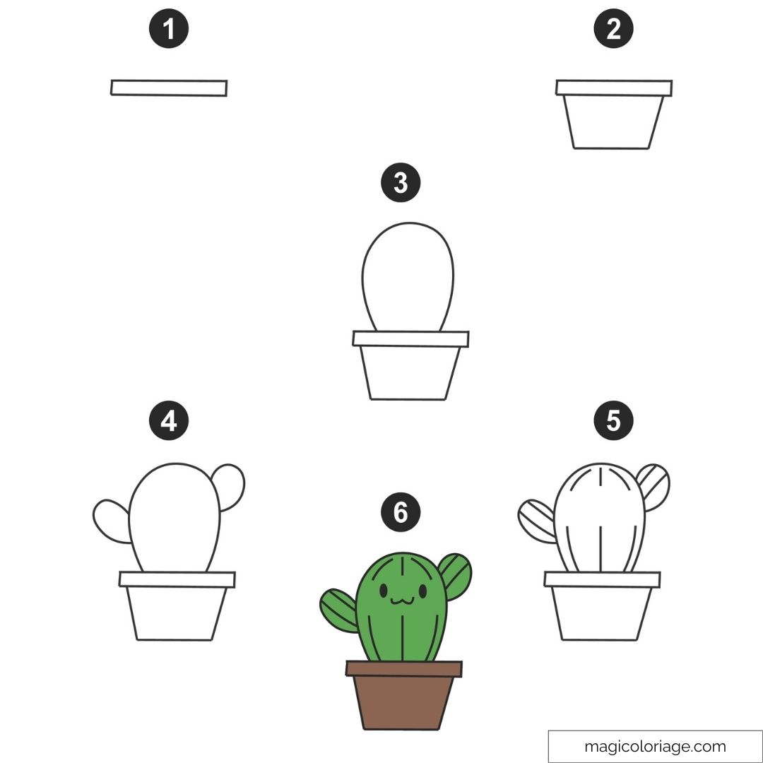 Dessin de cactus en pot avec un visage souriant