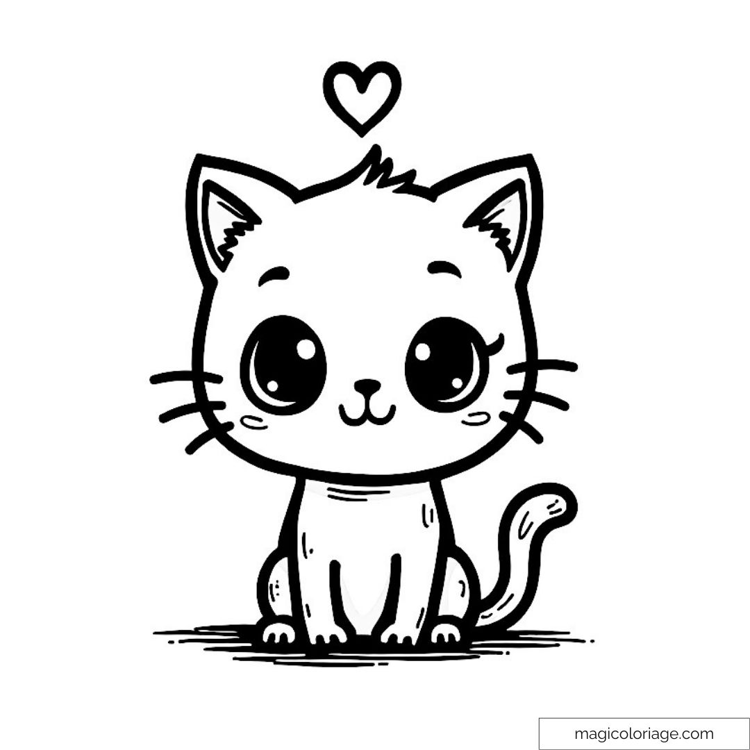 Chaton mignon avec un cœur à colorier