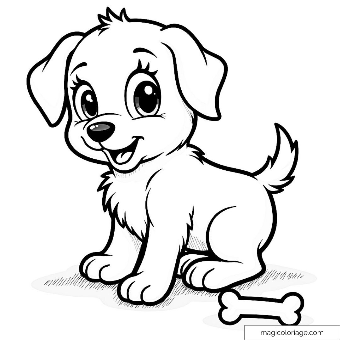 Dessin chiot mignon à colorier avec os pour enfants