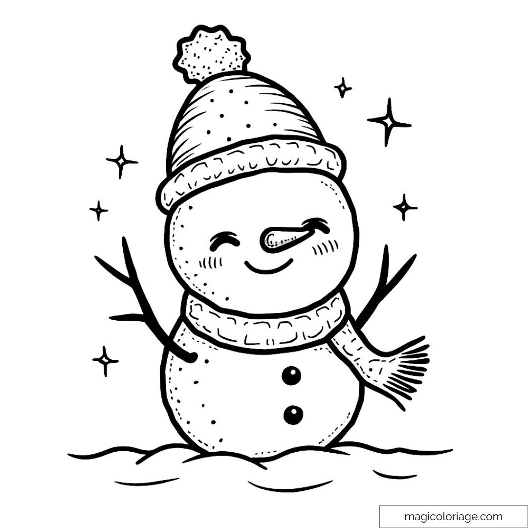 Dessin de bonhomme de neige avec écharpe et bonnet