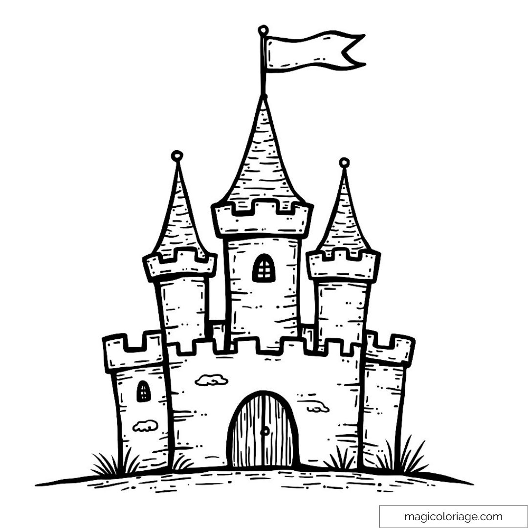 Château médiéval avec tours et drapeau