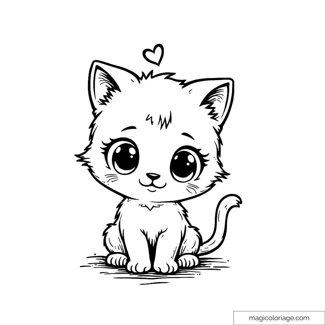 Dessin de chaton mignon avec un cœur