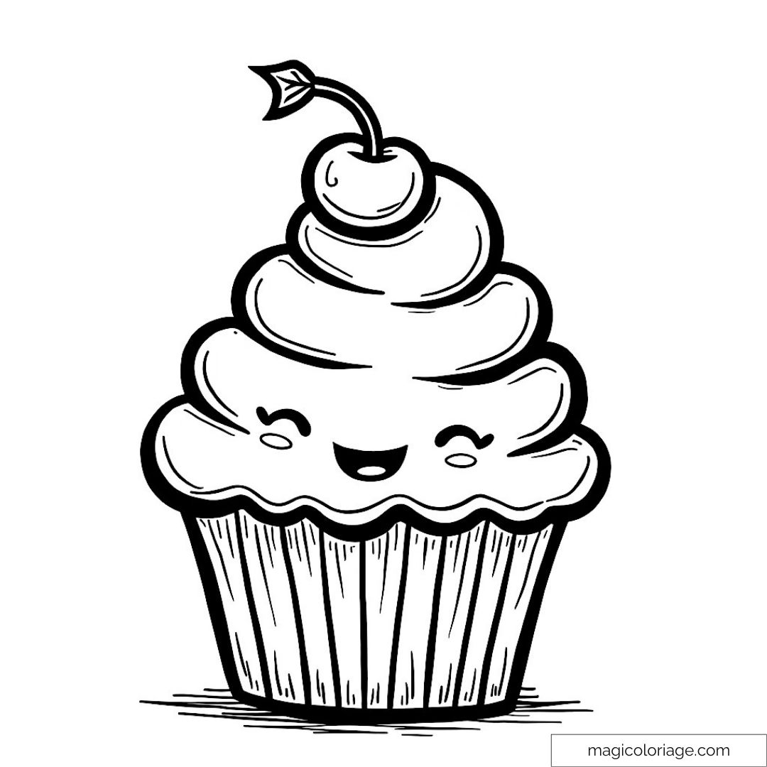 Dessin d'un cupcake souriant avec une cerise dessus