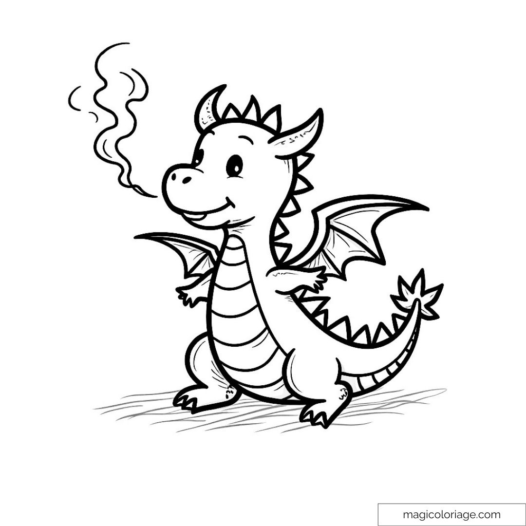 Dessin de dragon mignon avec ailes et fumée