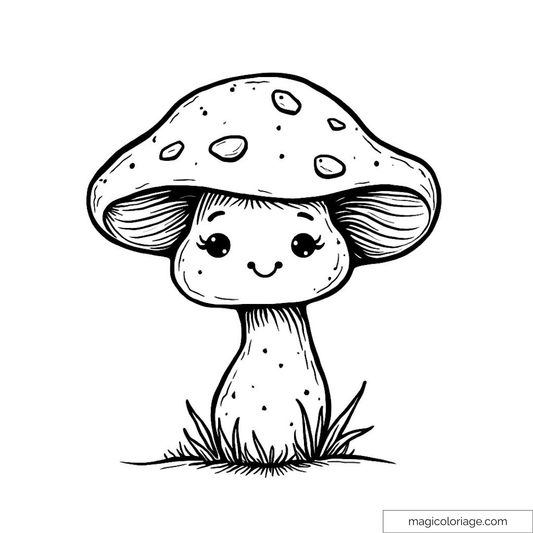 Coloriage champignon mignon avec visage souriant